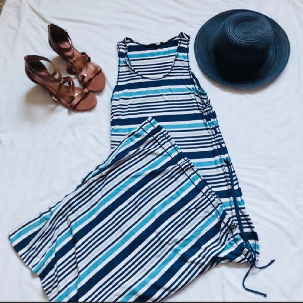 Max Studio - SUPER COMFORTABLE - Nautical Striped Maxi with Side Ties - Sz S